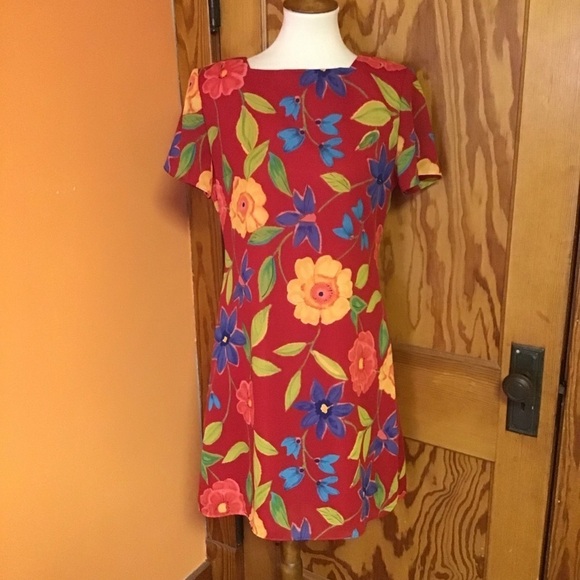 Vintage 90s bright red floral mini dress - Picture 10 of 11
